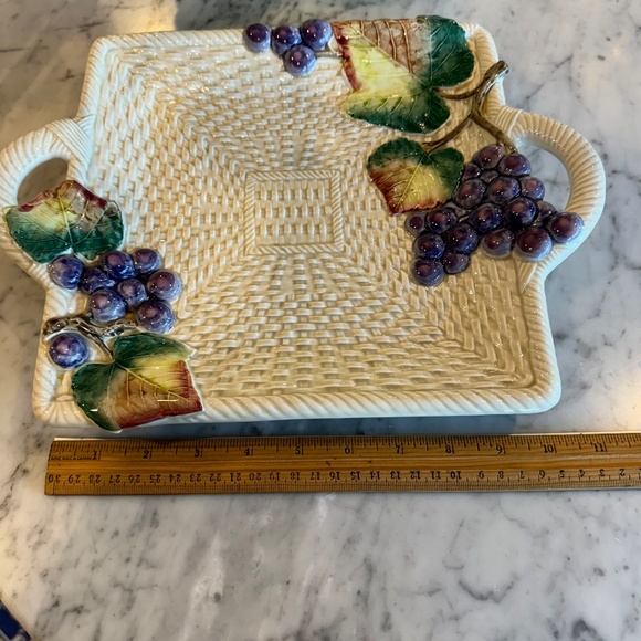 Fitz and Floyd ceramic basketweave square serving platter w/ handles & grapes. - Picture 8 of 8